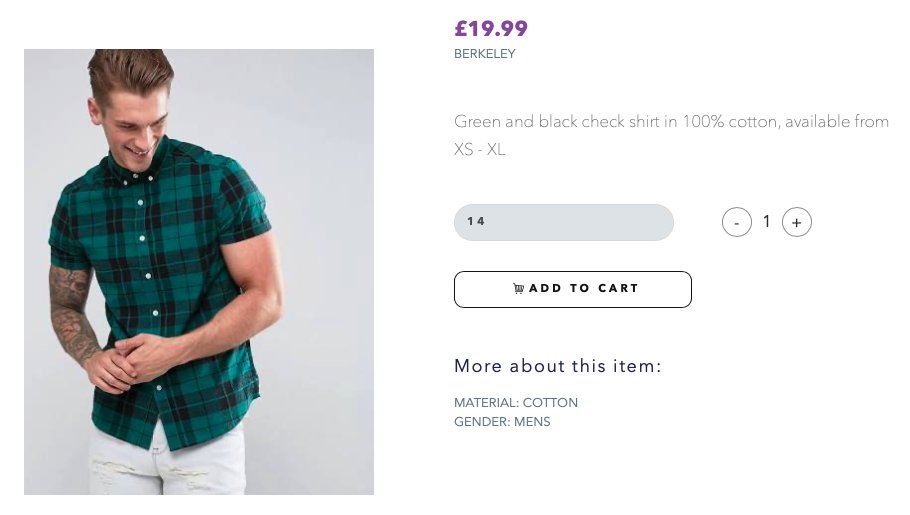 ecommerce product page with custom fields