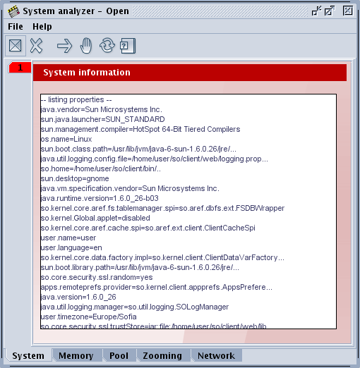 System Analyzer interface