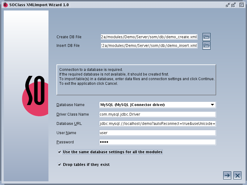 XML import tool interface