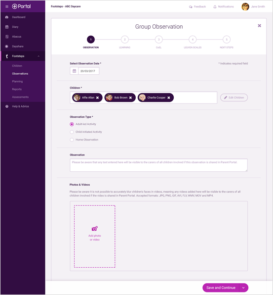 Group Observation form - Observation Details