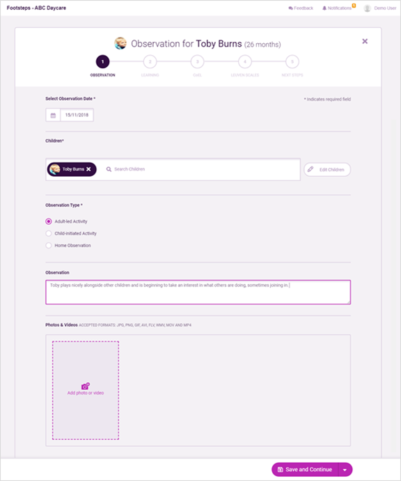 Observation form - Observation details