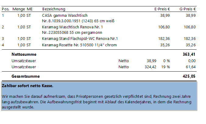 Doppelte Steuersätze in der Rechnung / Zwei Steuern in der Rechnung