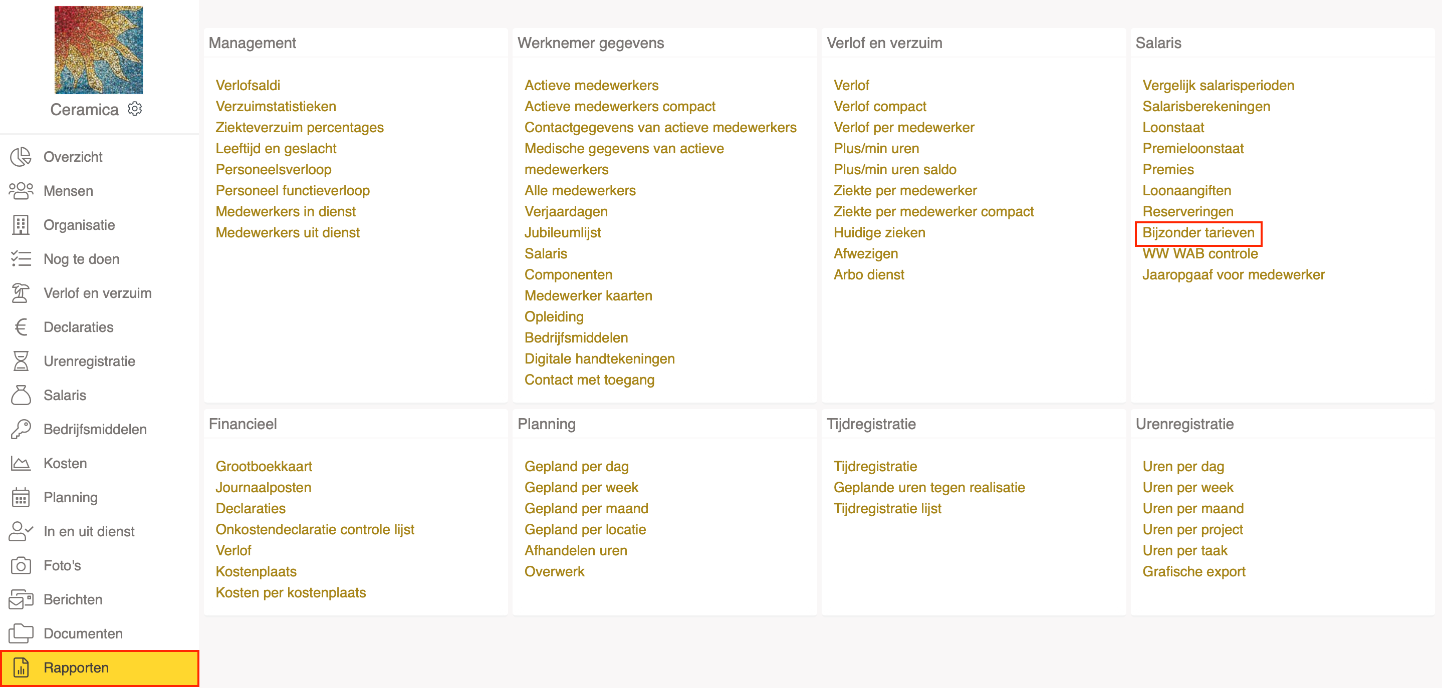 Waar kan ik de bijzonder tarief percentages controleren? Humanwave