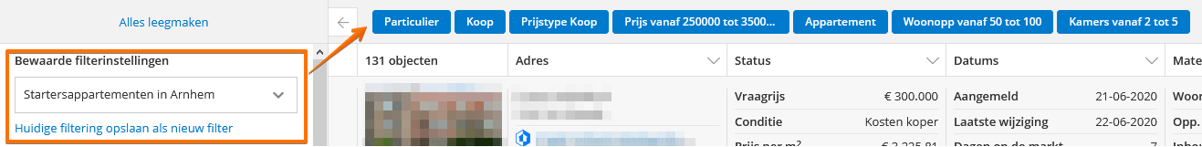 Filter instellingen bewaren