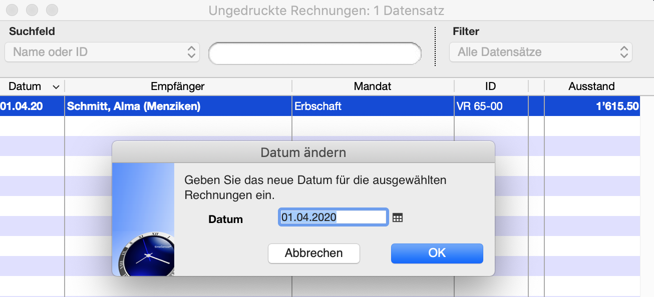 Rechnungsdatum ändern