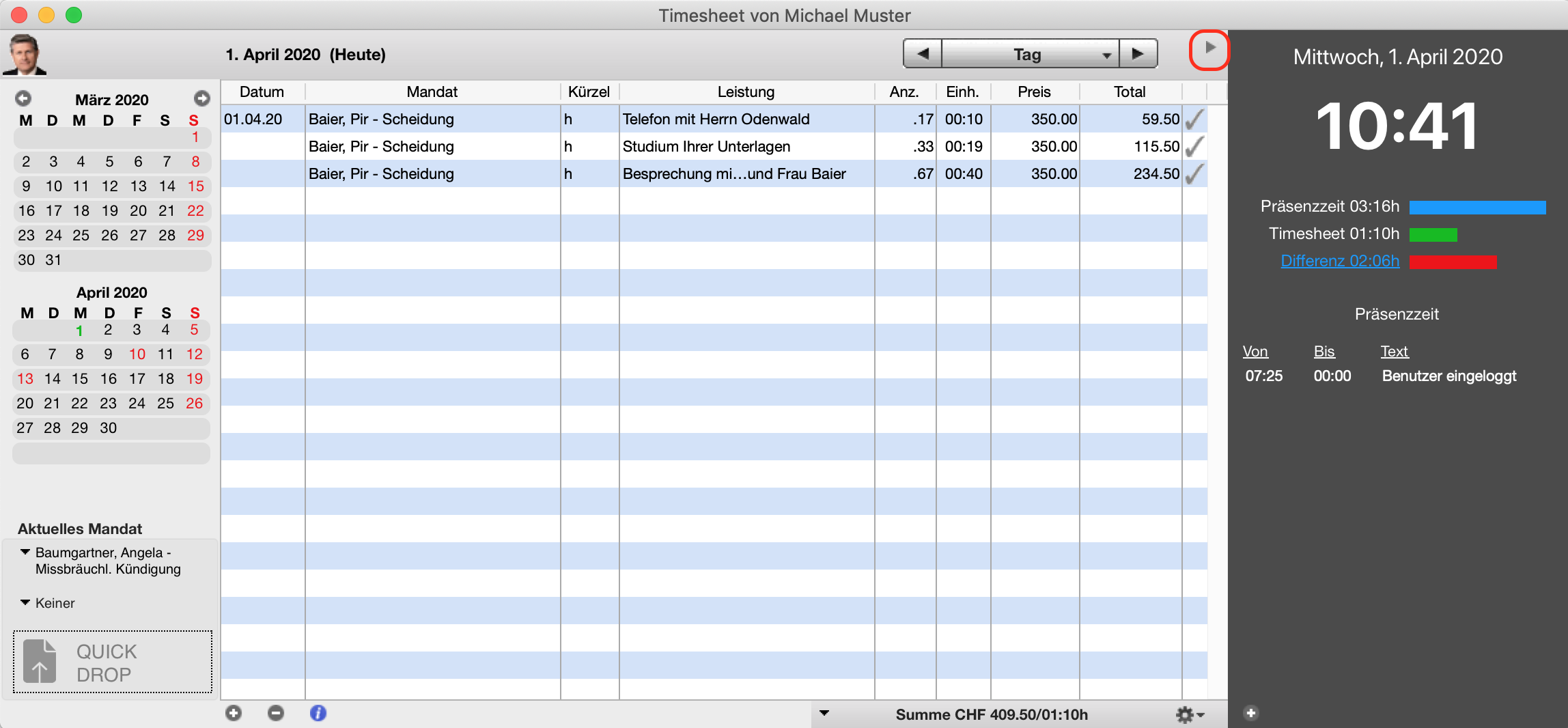 Timesheet Präsenzzeitkontrolle
