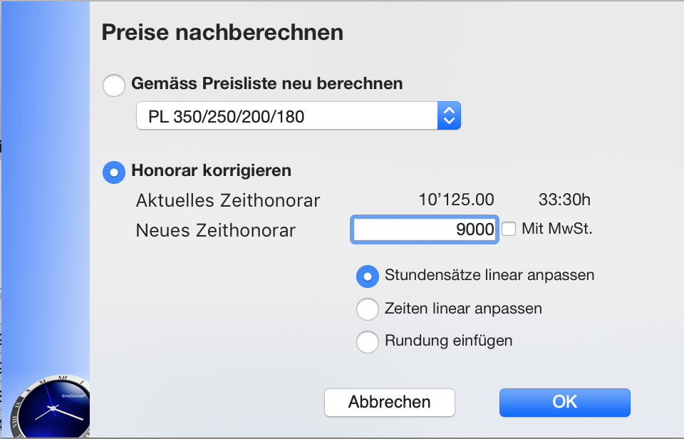 Adjust time fee like partial invoice