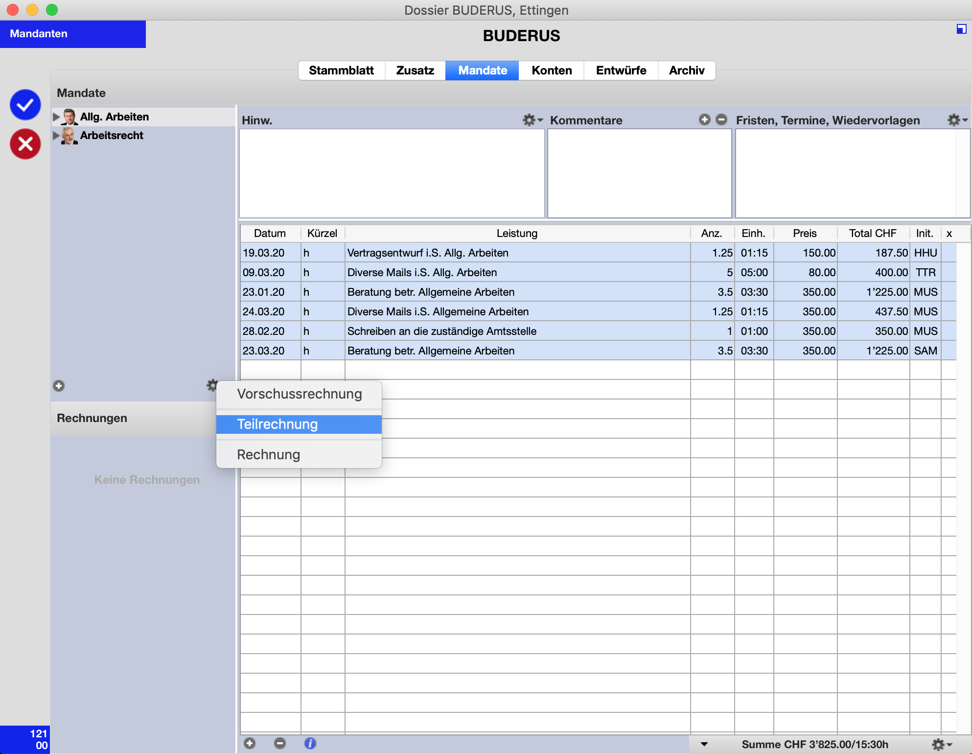 Create partial invoice