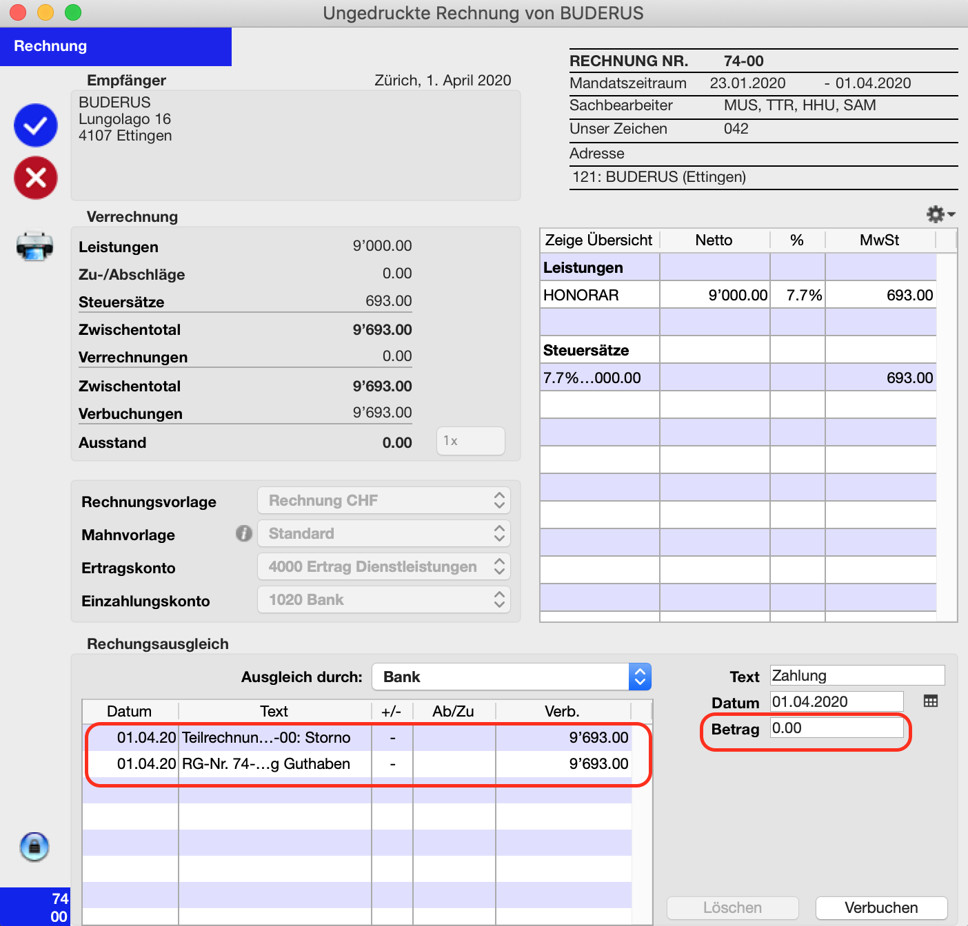 Compensation by partial invoice