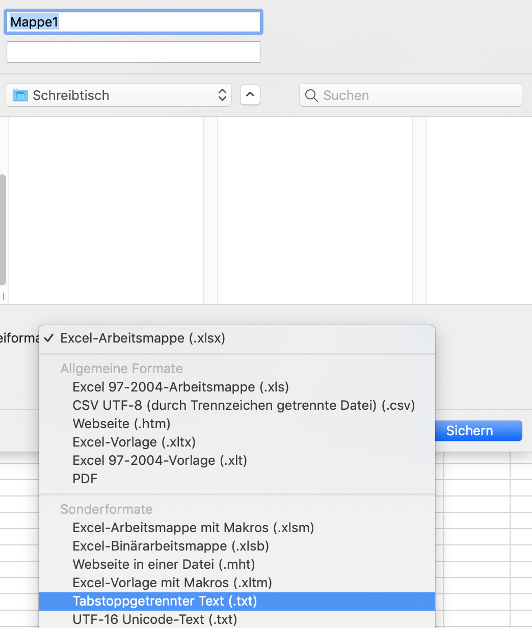Excel als .txt speichern