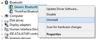 Uninstalling the Generic Bluetooth Adapter (Win 8)