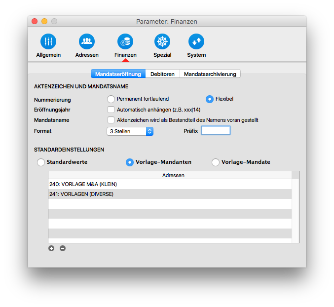 Parameter - Vorlagen-Mandanten
