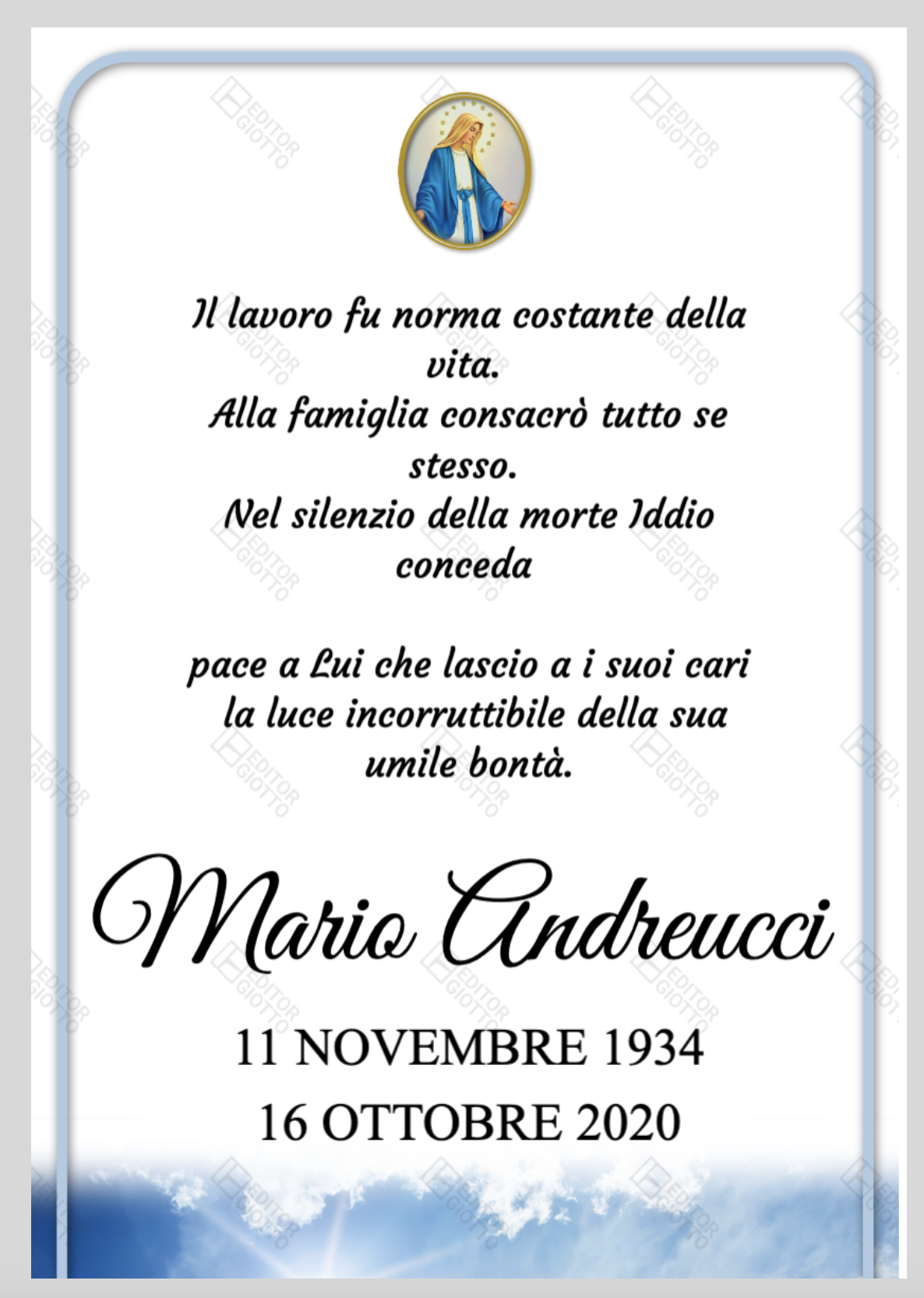onoranzefunebricloud Creazione ricordini funebri