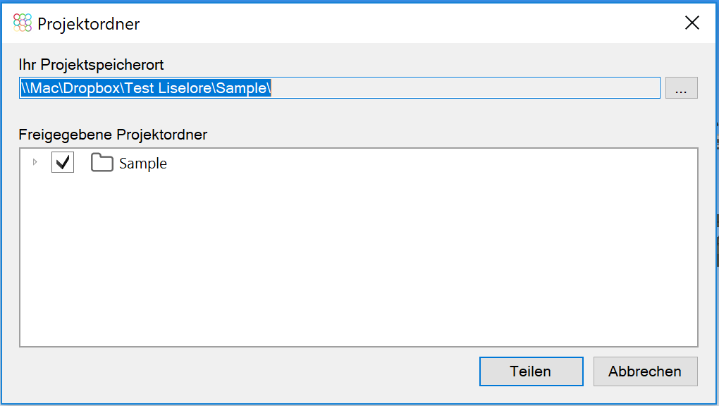 Den Projektordner einrichten, um gemeinsame Dateien mit einem Projekt ...