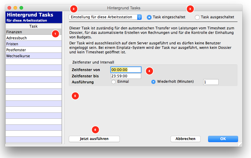 Hintergrund Tasks einstellen