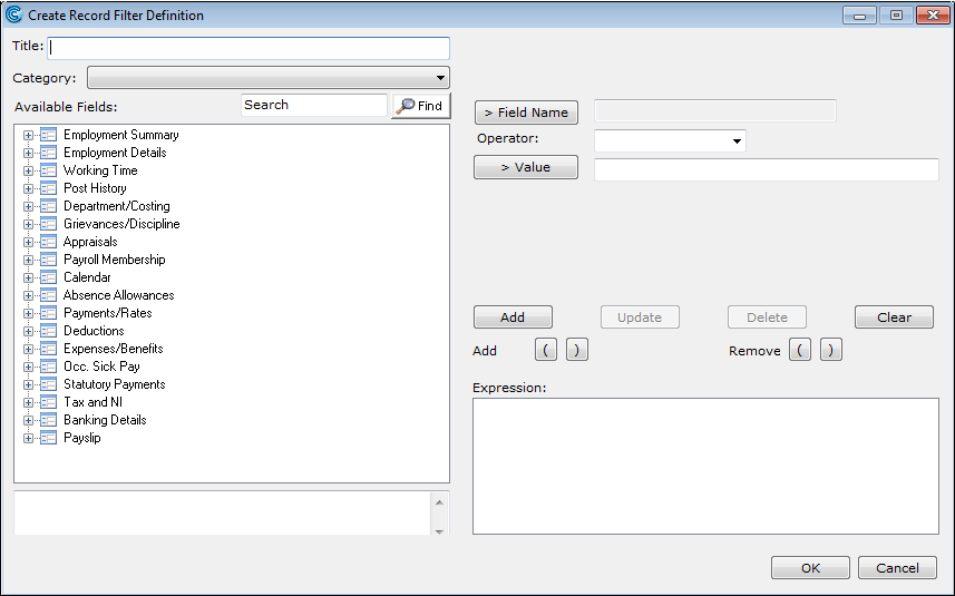How do I create a record filter definition? Cintra iQ