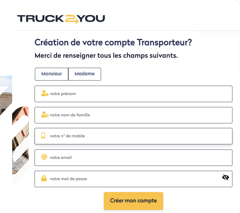 Site internet - création du compte individuel
