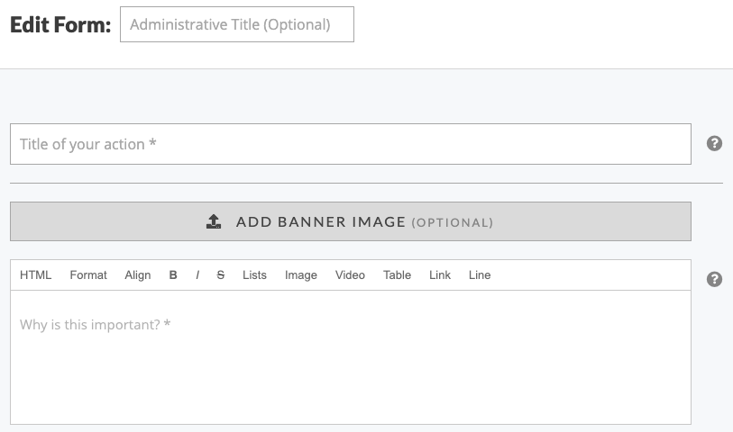 An image of the Action Network Form creation page.