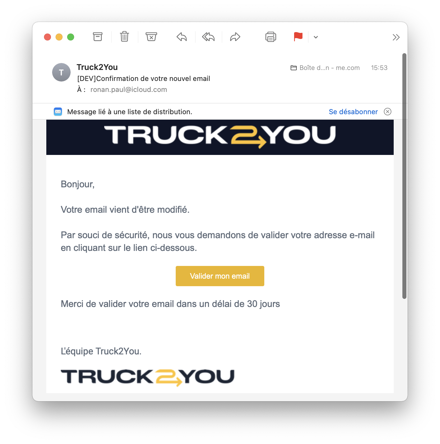 Mon profil - modification e-mail - demande de validation