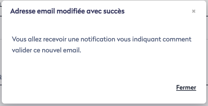 Mon profil - confirmation demande modification e-mail