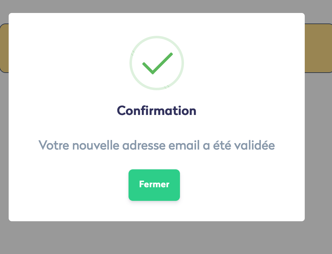 Mon profil - changement e-mail - message de validation