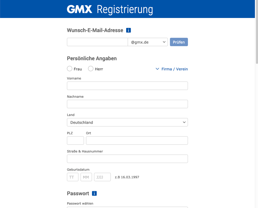 GMX Registrierung