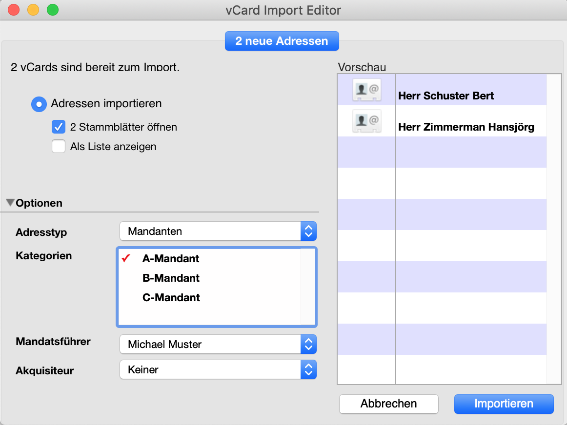 vCard Import Editor