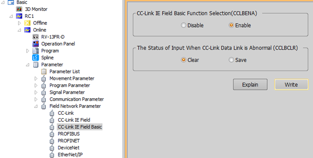 Picture 2. Enable CC Link IE Field Basic