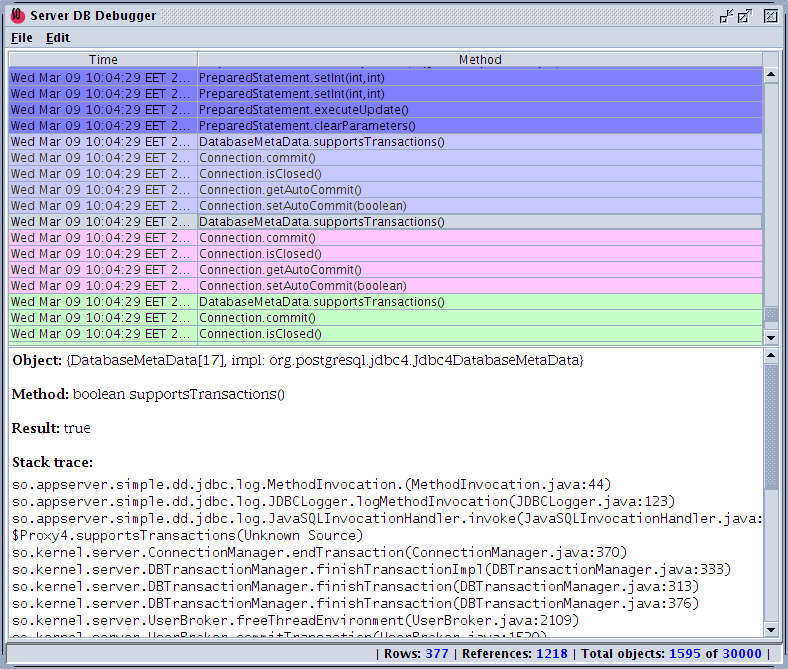 Database debugger tool interface