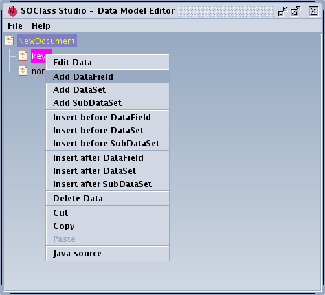Data Model editor tool interface