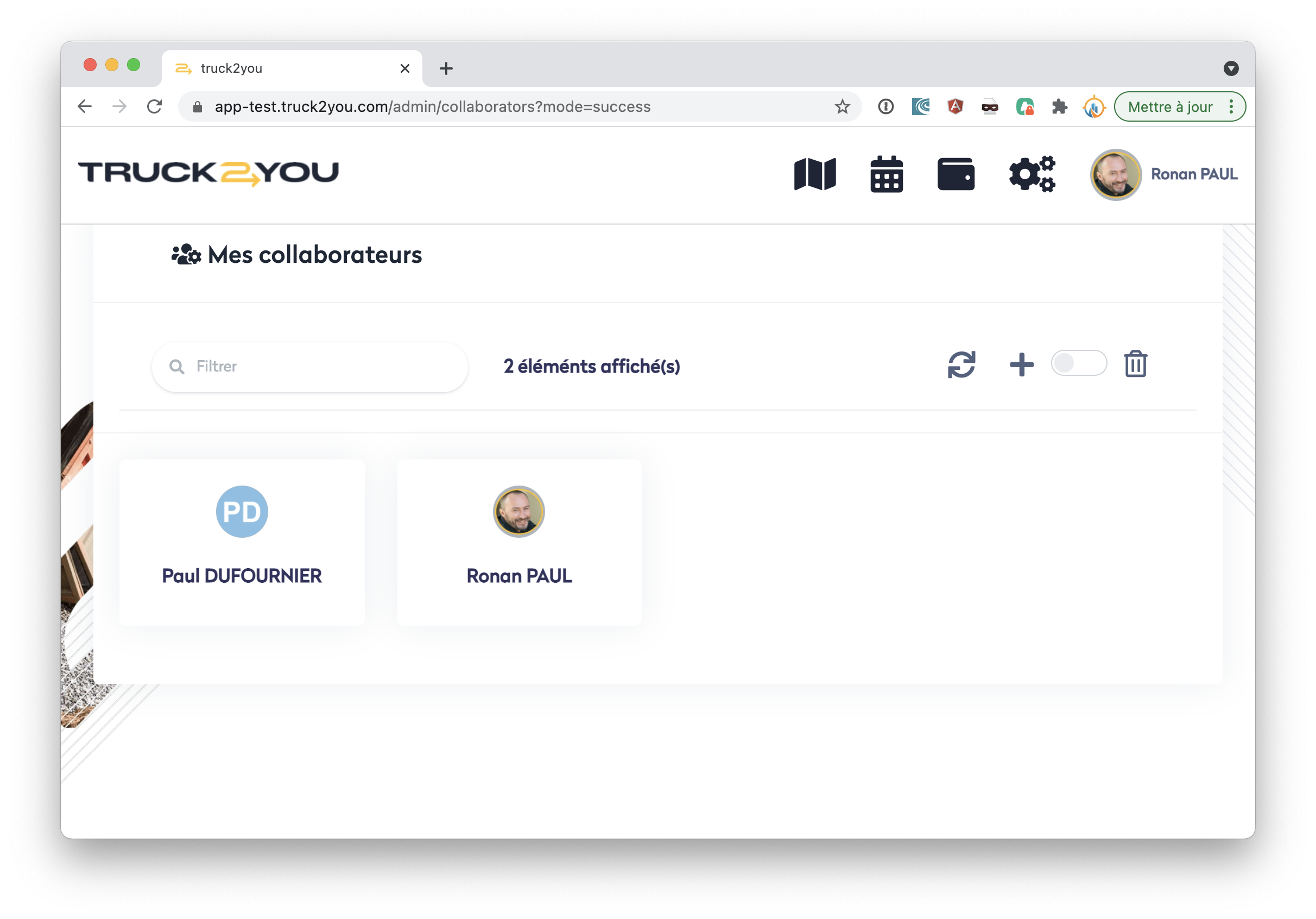 Mes collaborateurs - ajout - liste avec nouveau collaborateur