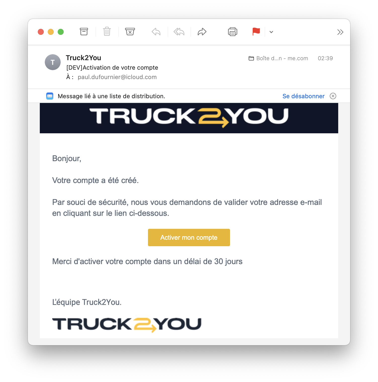 Mes collaborateurs - ajout - email de validation