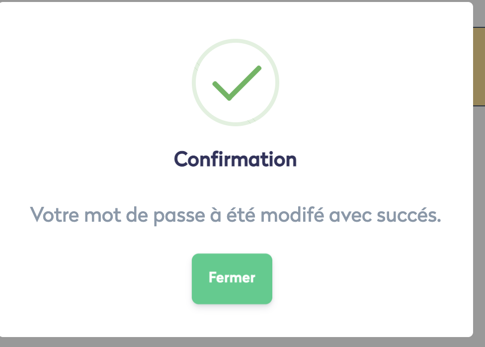Mon profil - modifier mot de passe - confirmation prise en compte