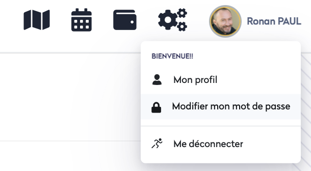 Mon profil - modifier mot de passe - menu