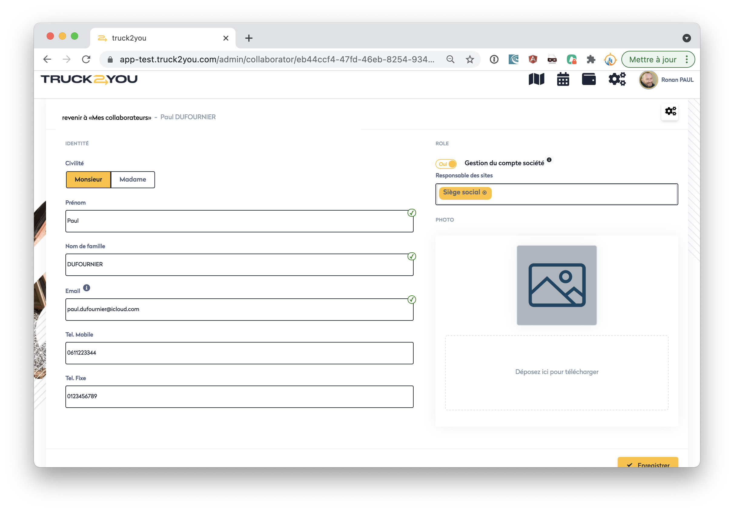 Mes collaborateurs - modification - fiche collaborateur