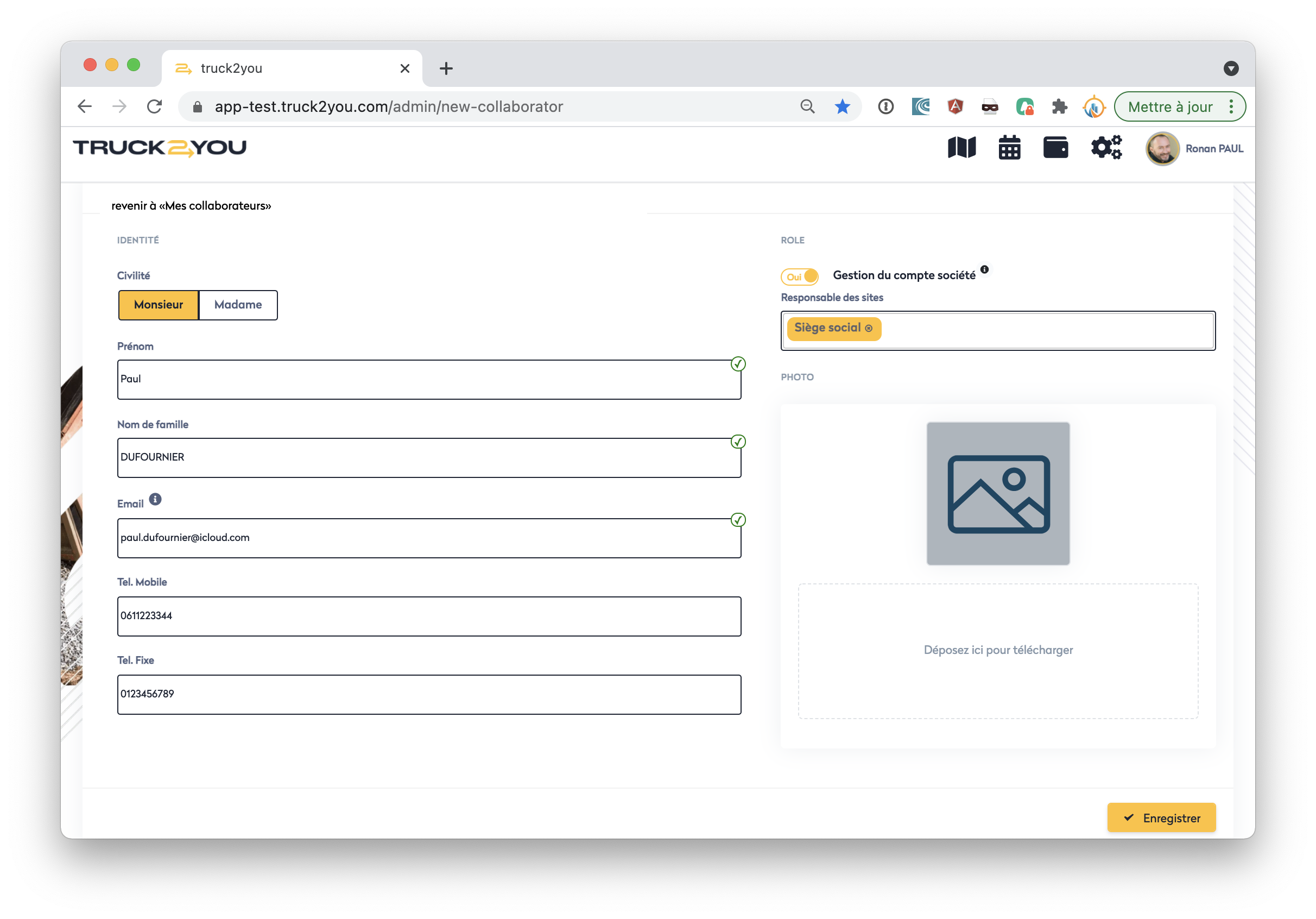 Mes collaborateurs - ajout - formulaire rempli