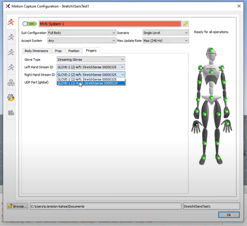 MVN hand connection status window 2