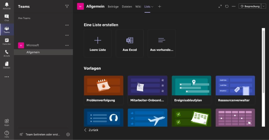 Microsoft Lists erstellen