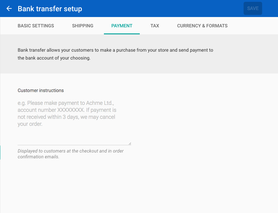 Bank transfer payment method