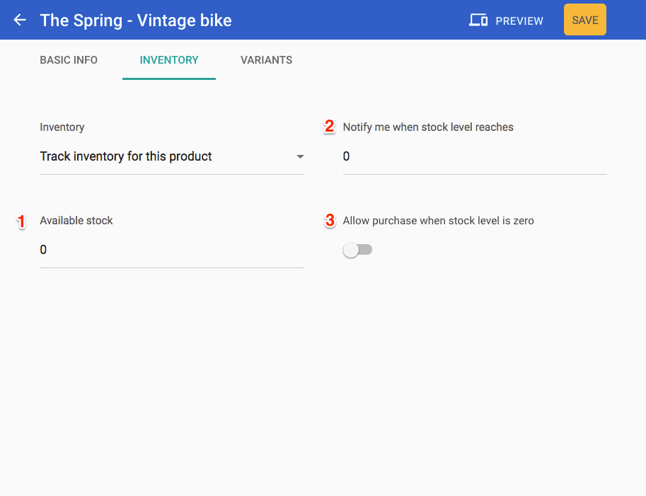 Inventory settings