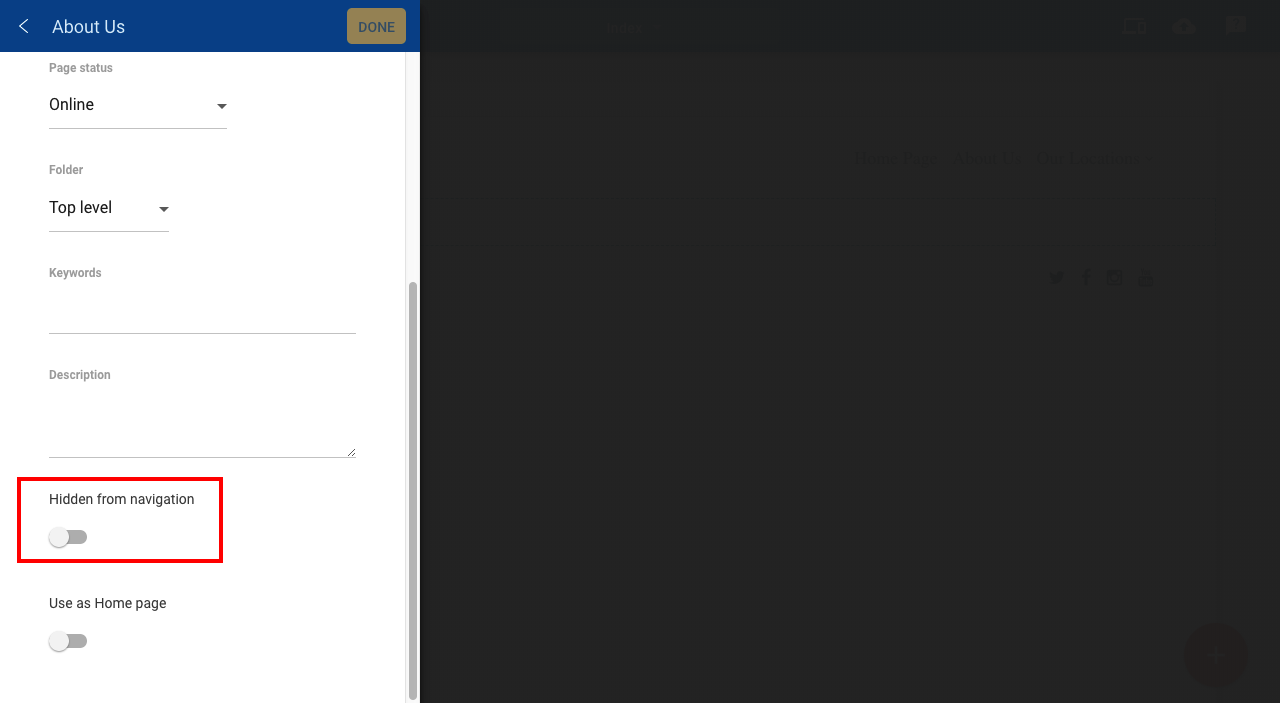 Hide page from navigation