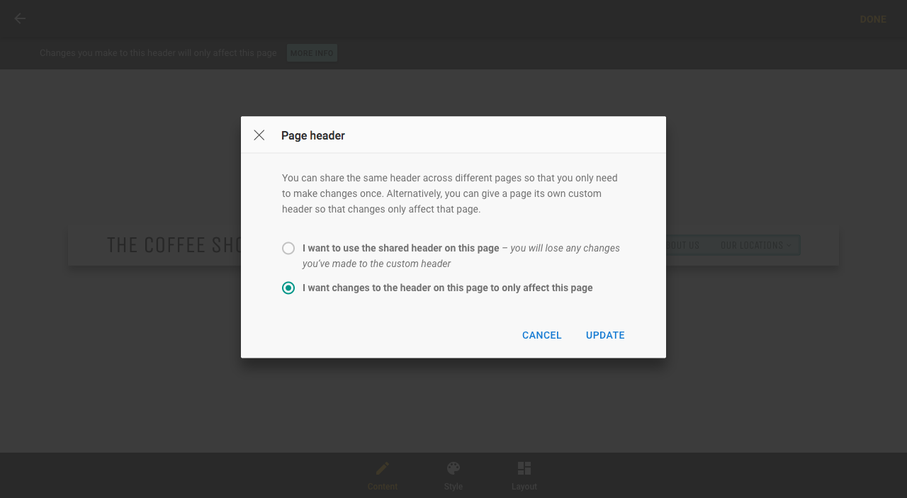 Change header settings