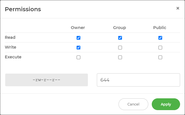 set permissions from file manager