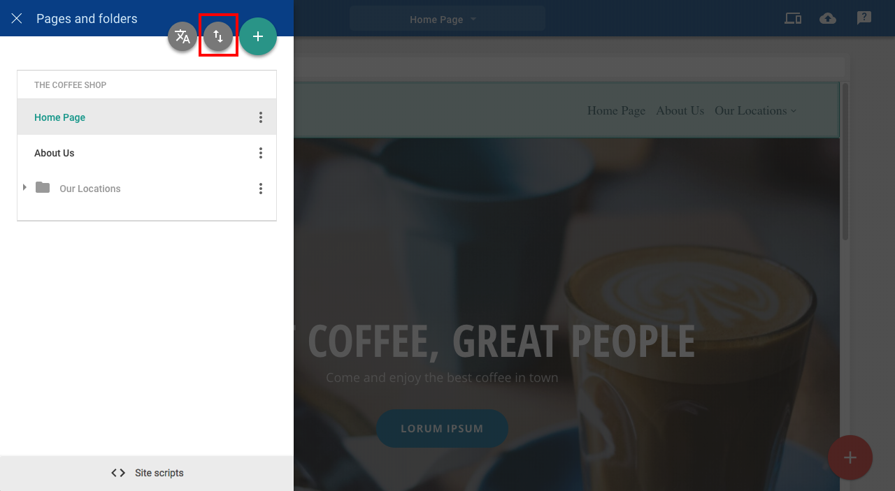 Re-order pages and folders