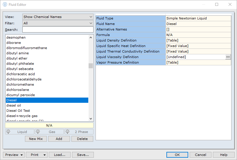 Defined new fluid in database but can not find on input