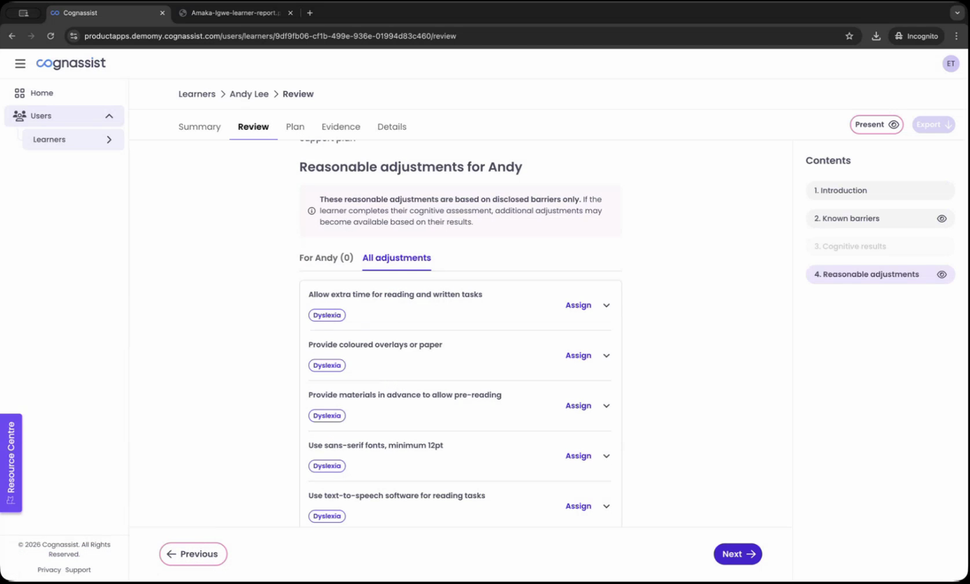 Reasonable adjustments for Andy based on disclosed barriers