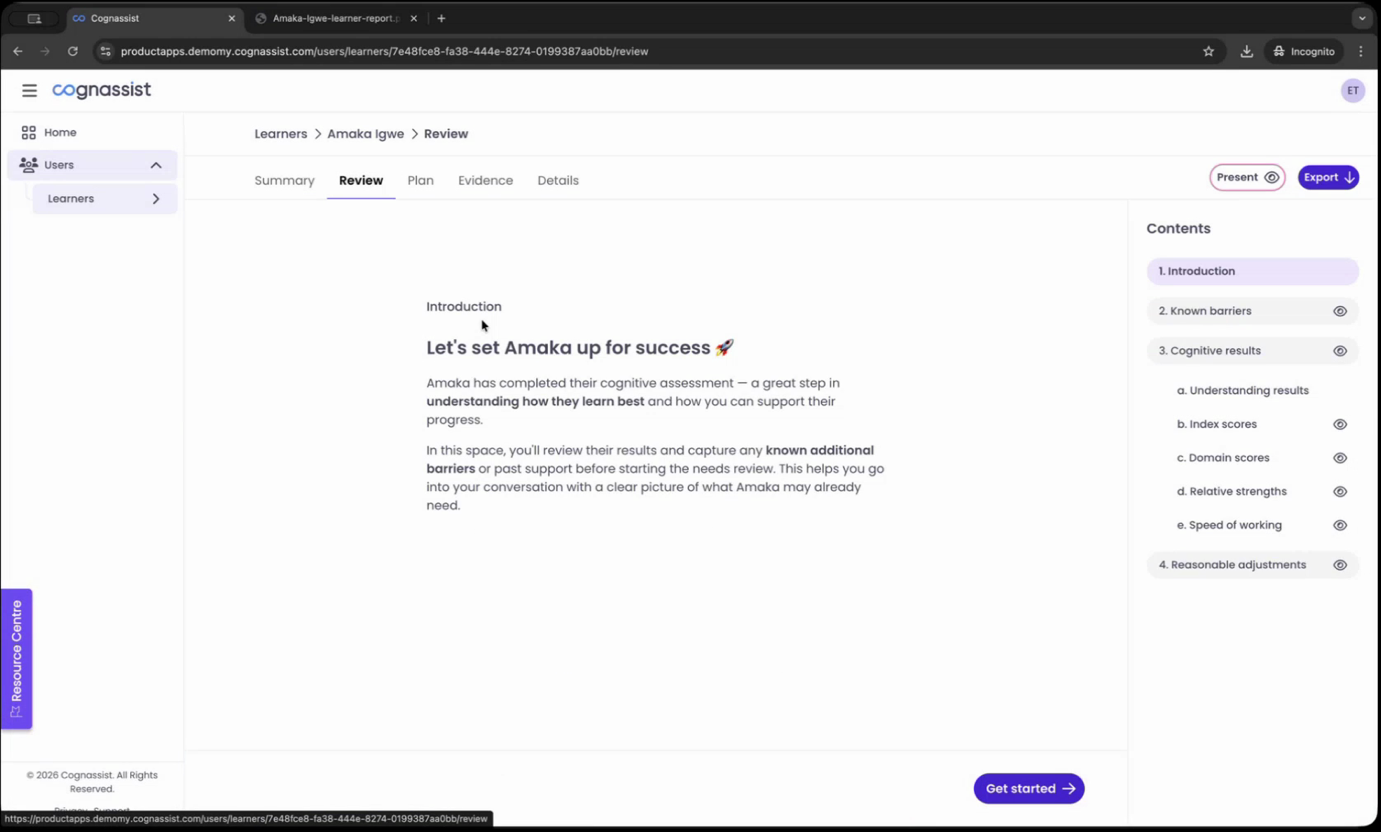 Tutor Report introduction view with contents navigation