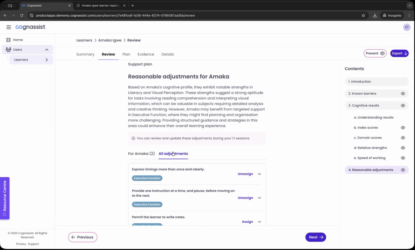 Reasonable adjustments for Amaka with assigned adjustments
