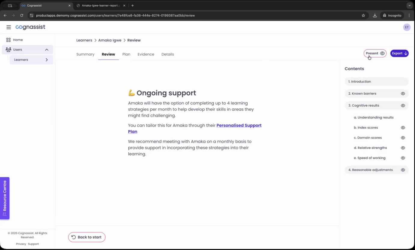 Ongoing support completion screen