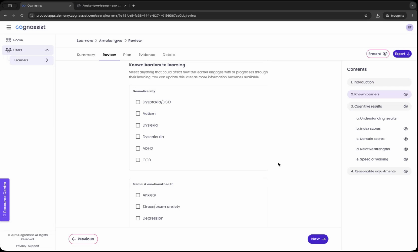 Known barriers to learning with neurodiversity options